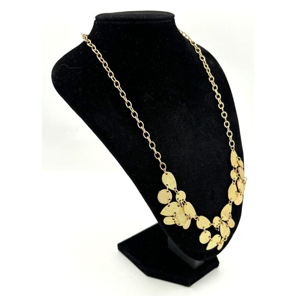 Boho‎ Style Gold Tone Textured Tear Drop Disk Chain Necklace Lobster Clasp EUC - Picture 7 of 13
